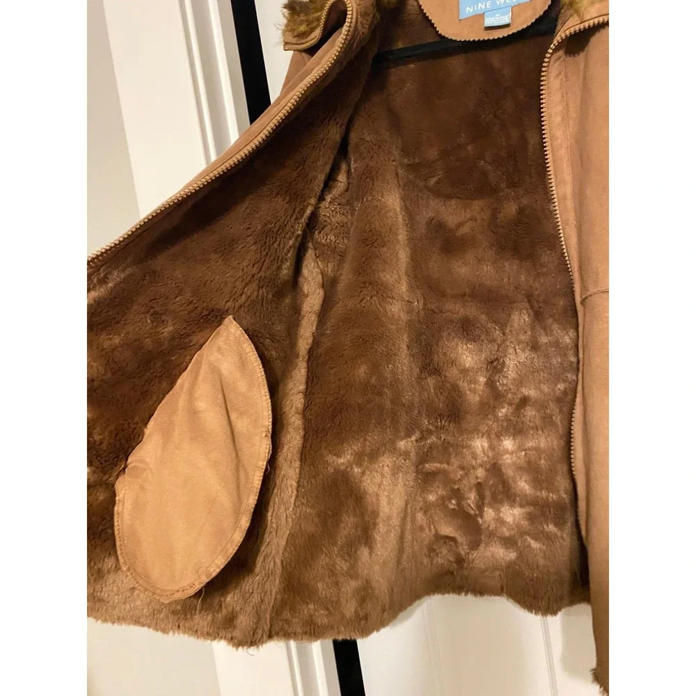 Vintage Penny Lane Suede Fur Trim Brown Coat Medium Boho Y2K 1990's Winter Cabin